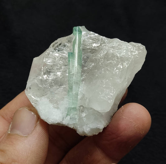 An amazing beautiful specimen of green Tourmalines crystal with associated Quartz 76 grams