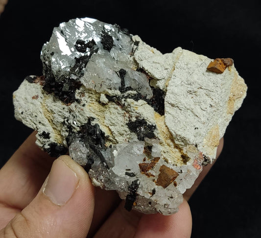 An amazing specimen of black tourmaline, siderite, quartz and Rutile on matrix 170 grams