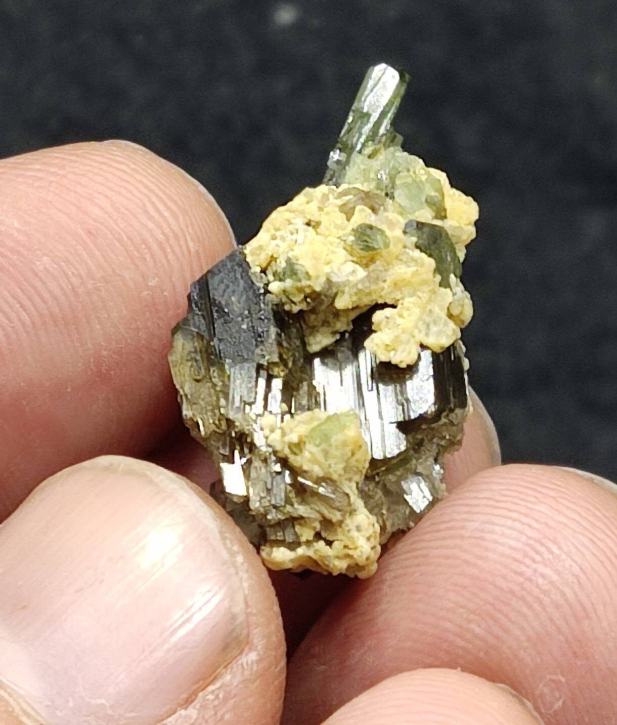 Thumbnail specimen of Epidote with diopside crystal 5 grams