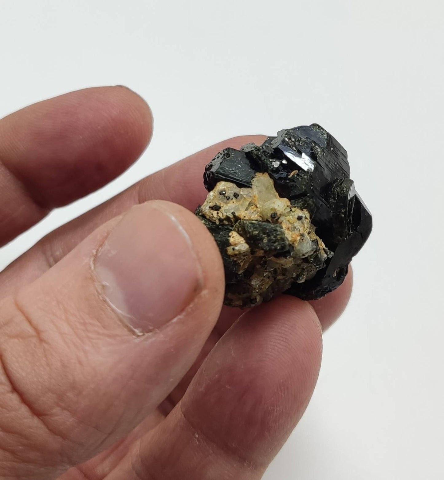An amazing specimen of epidote crystals on matrix 37 grams