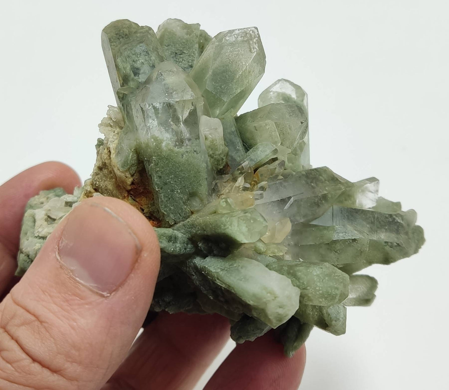 An Aesthetic Natural crystals cluster of beautifully terminated Chlorite Quartz 223 grams