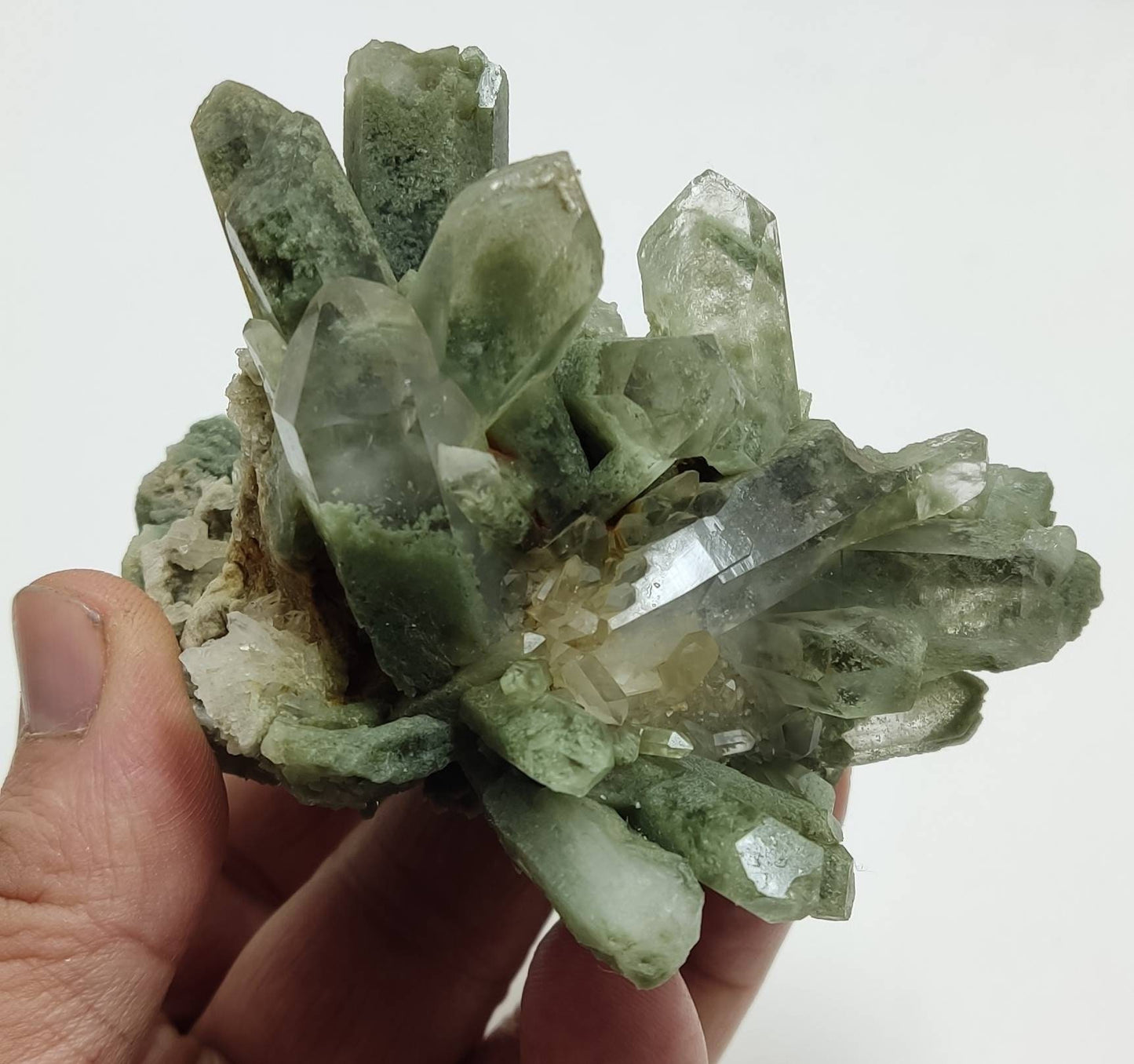 An Aesthetic Natural crystals cluster of beautifully terminated Chlorite Quartz 223 grams