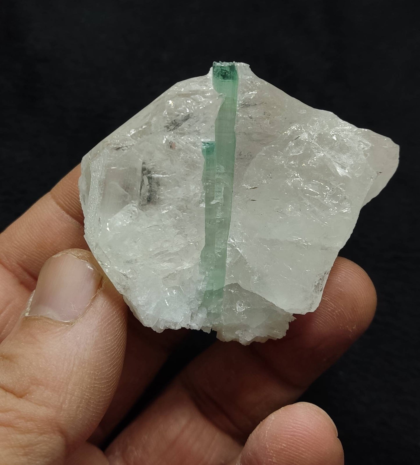 An amazing beautiful specimen of green Tourmalines crystal with associated Quartz 76 grams