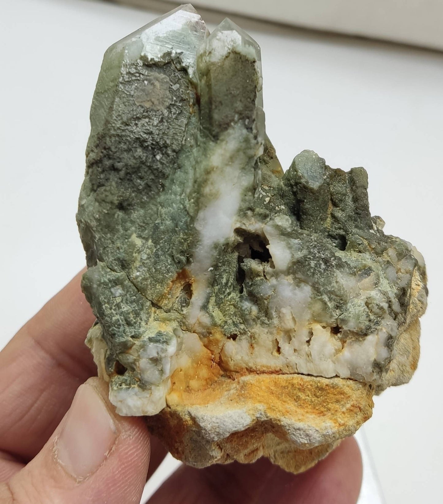 An Aesthetic Natural crystals cluster of beautifully terminated Chlorite Quartz 213 grams