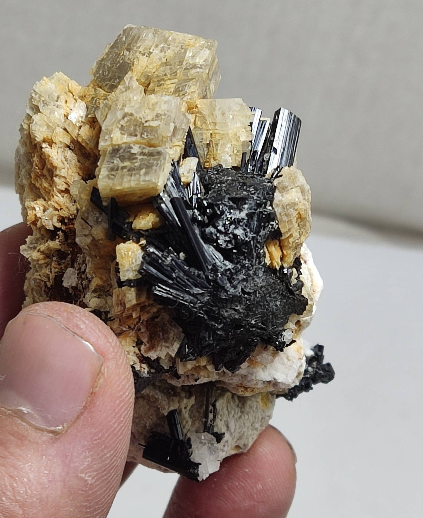 An amazing specimen of black tourmaline, siderite, and Rutile sagenite on matrix 97 grams
