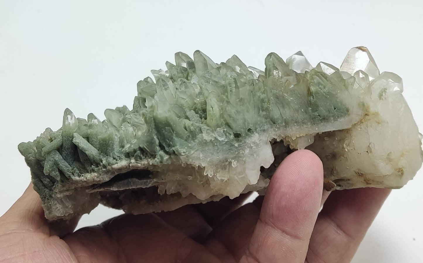 An Aesthetic Natural crystals cluster of beautifully terminated Chlorite Quartz 573 grams