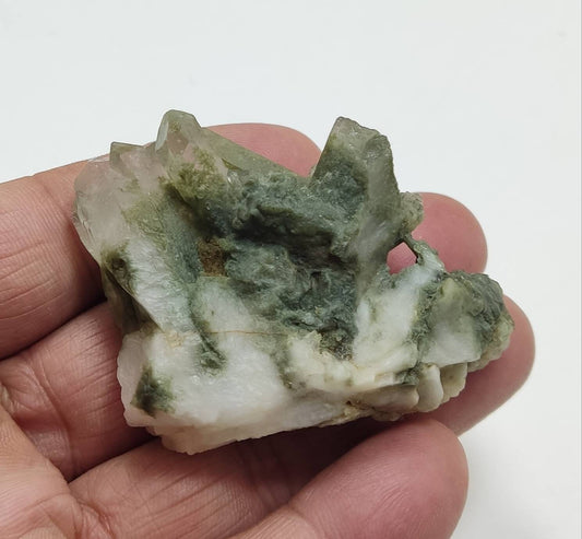 An Aesthetic small Natural crystals cluster of beautifully terminated Chlorite Quartz 65 grams