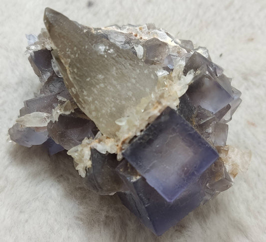 Natural purple cubic Fluorite with dogtooth Calcite 151 grams