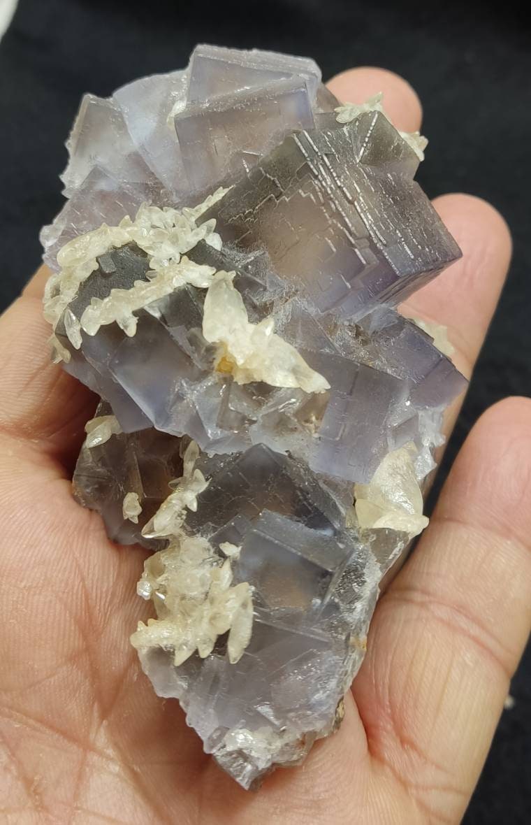 Single natural light purple Fluorite with Calcite on top 208 grams