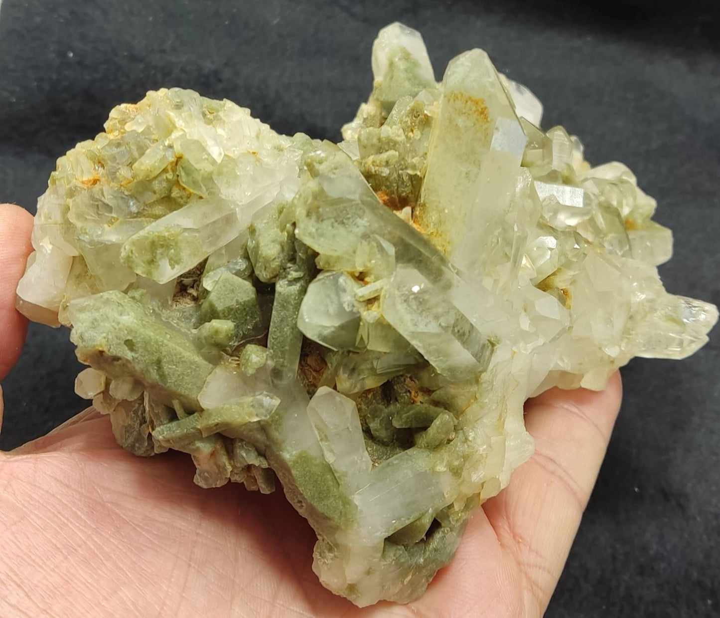 Natural terminated Chlorite Quartz crystals cluster 839 grams