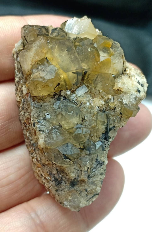 Astrophyllite included terminated Quartz Crystals cluster with aegirine inclusions on matrix of granite 66 grams