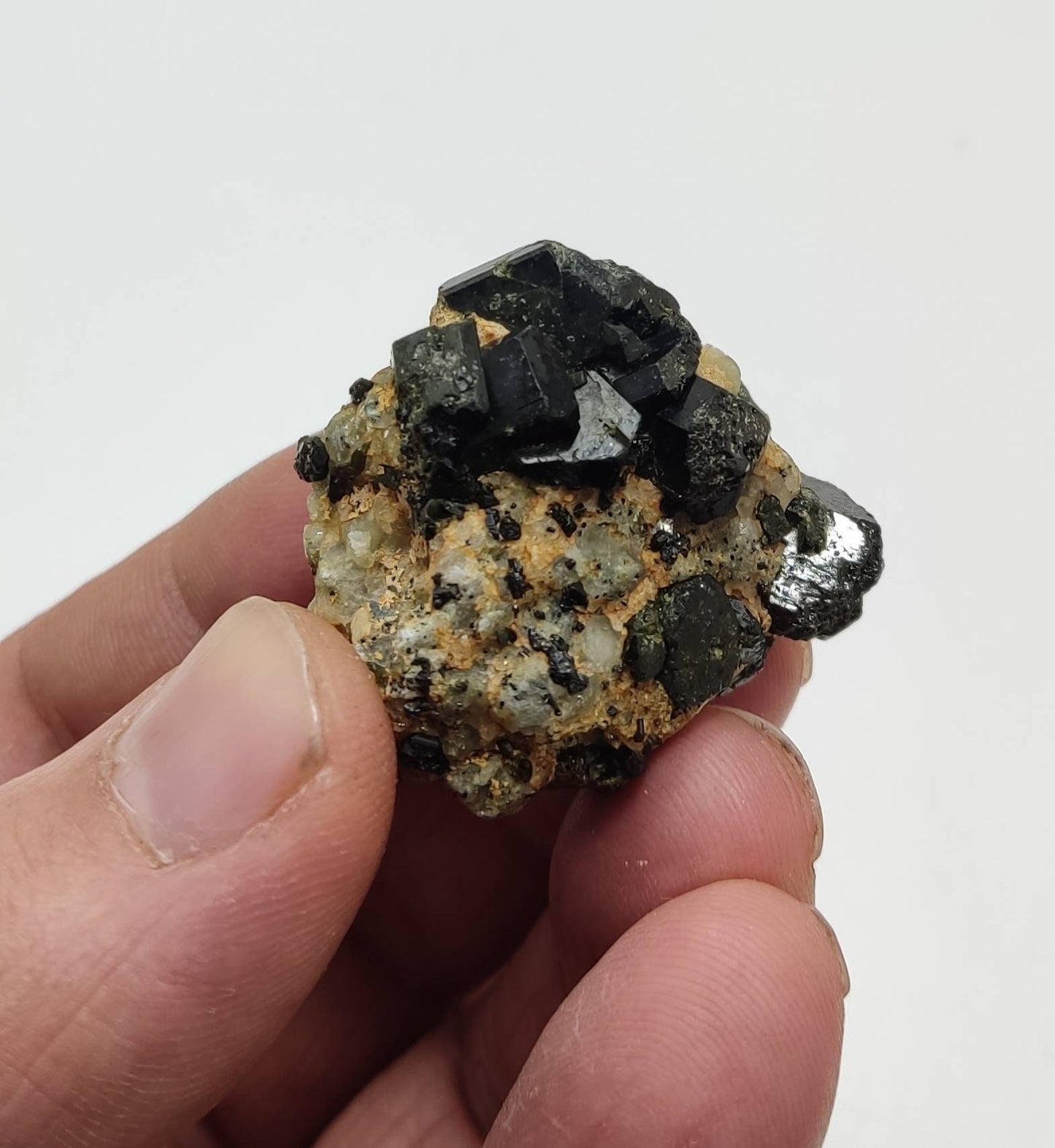 An amazing specimen of epidote crystals on matrix 37 grams