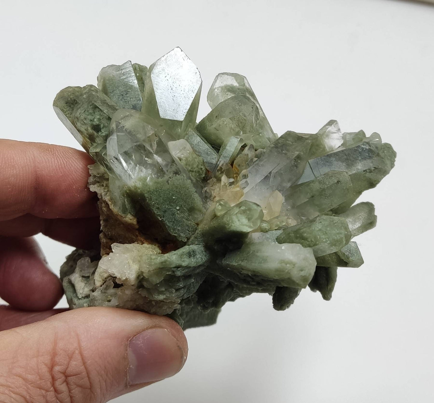 An Aesthetic Natural crystals cluster of beautifully terminated Chlorite Quartz 223 grams