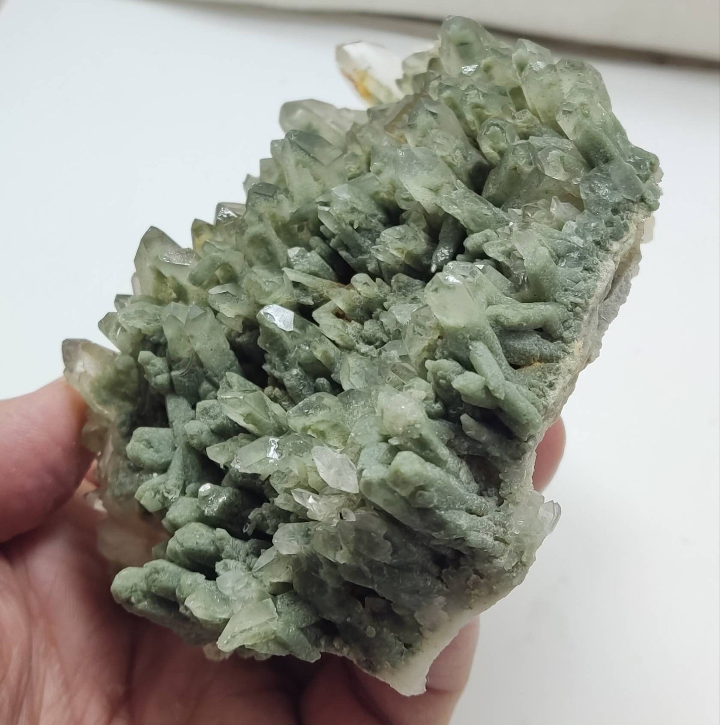 An Aesthetic Natural crystals cluster of beautifully terminated Chlorite Quartz 573 grams