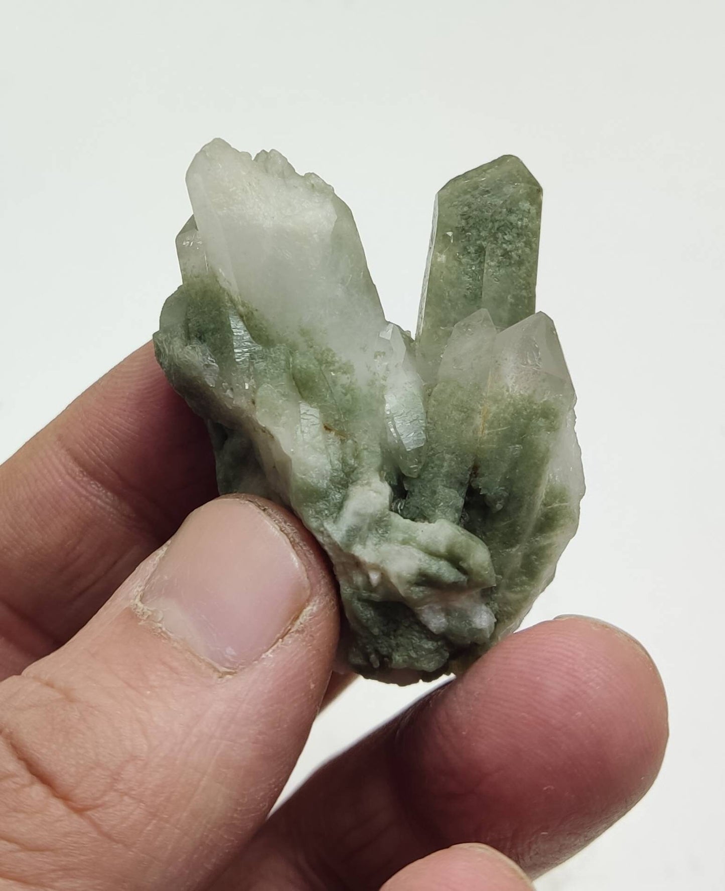 An Aesthetic small Natural crystals cluster of beautifully terminated Chlorite Quartz 33 grams