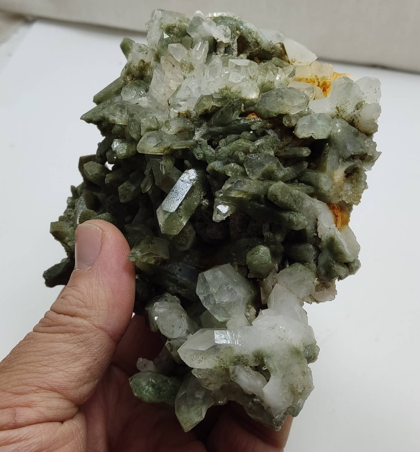 Natural Chlorite Quartz crystals cluster 518 grams