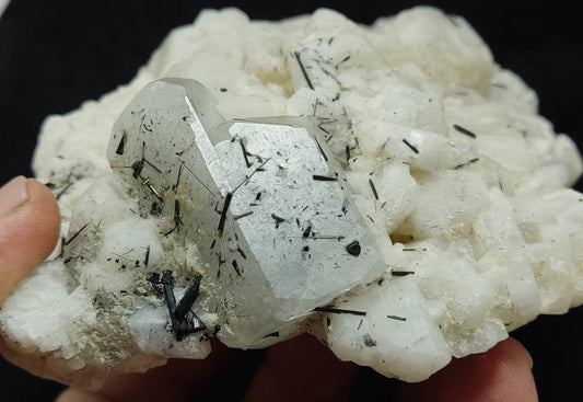 Afghanistan Aquamarine crystal specimen on matrix with feldspar and tourmalines 812 grams