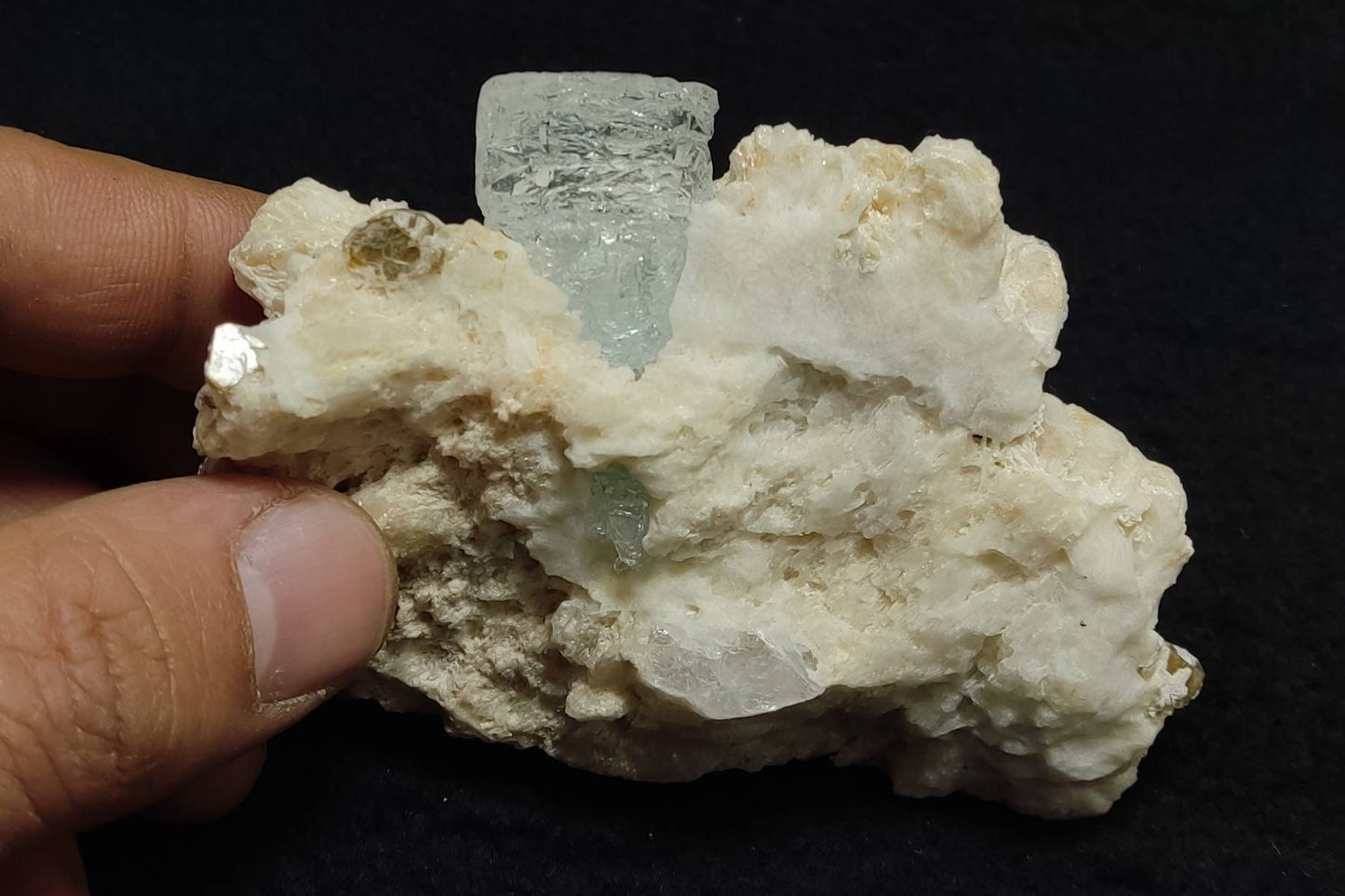 An aesthetic Specimen of etched Aquamarine on matrix with quartz 206 grams