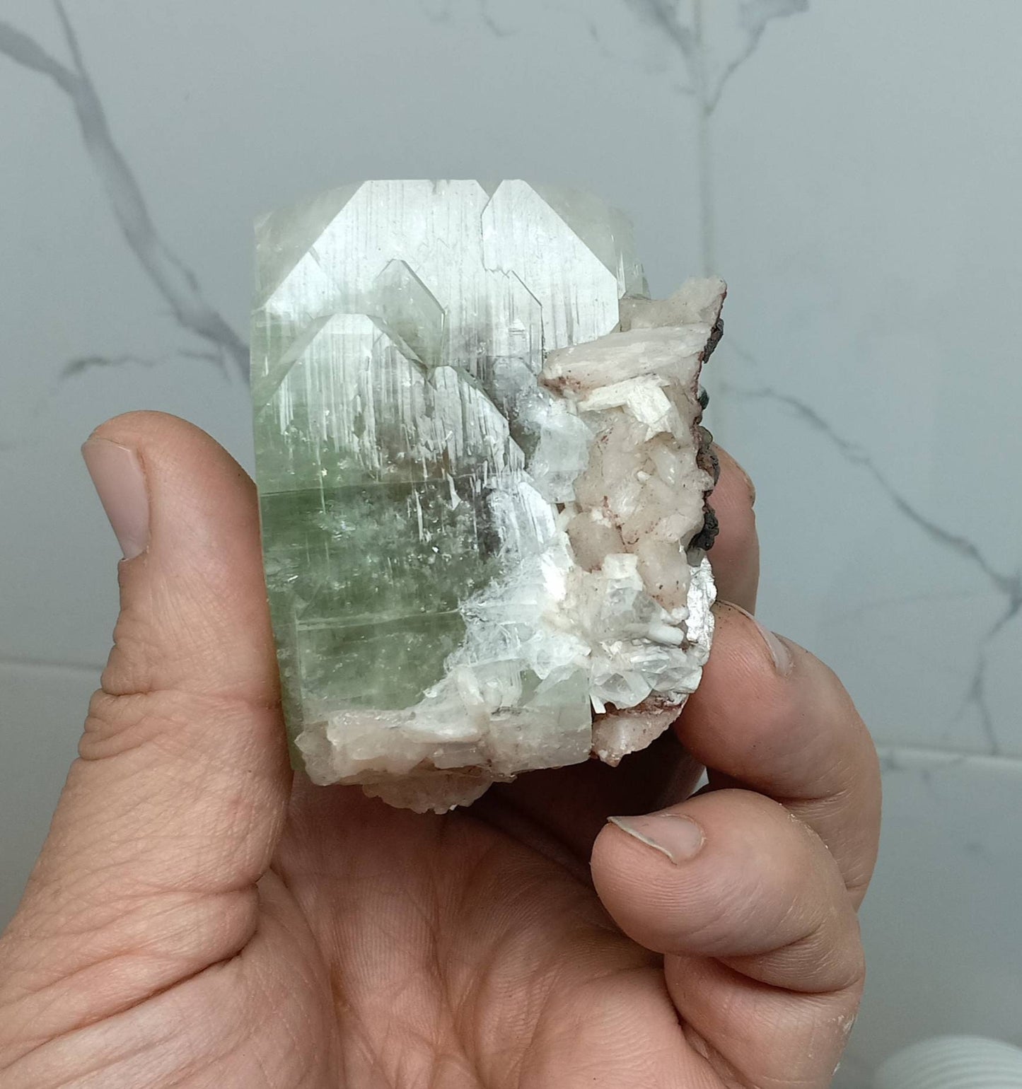 An aesthetic specimen of apophyllite with associated stilbite 297 grams