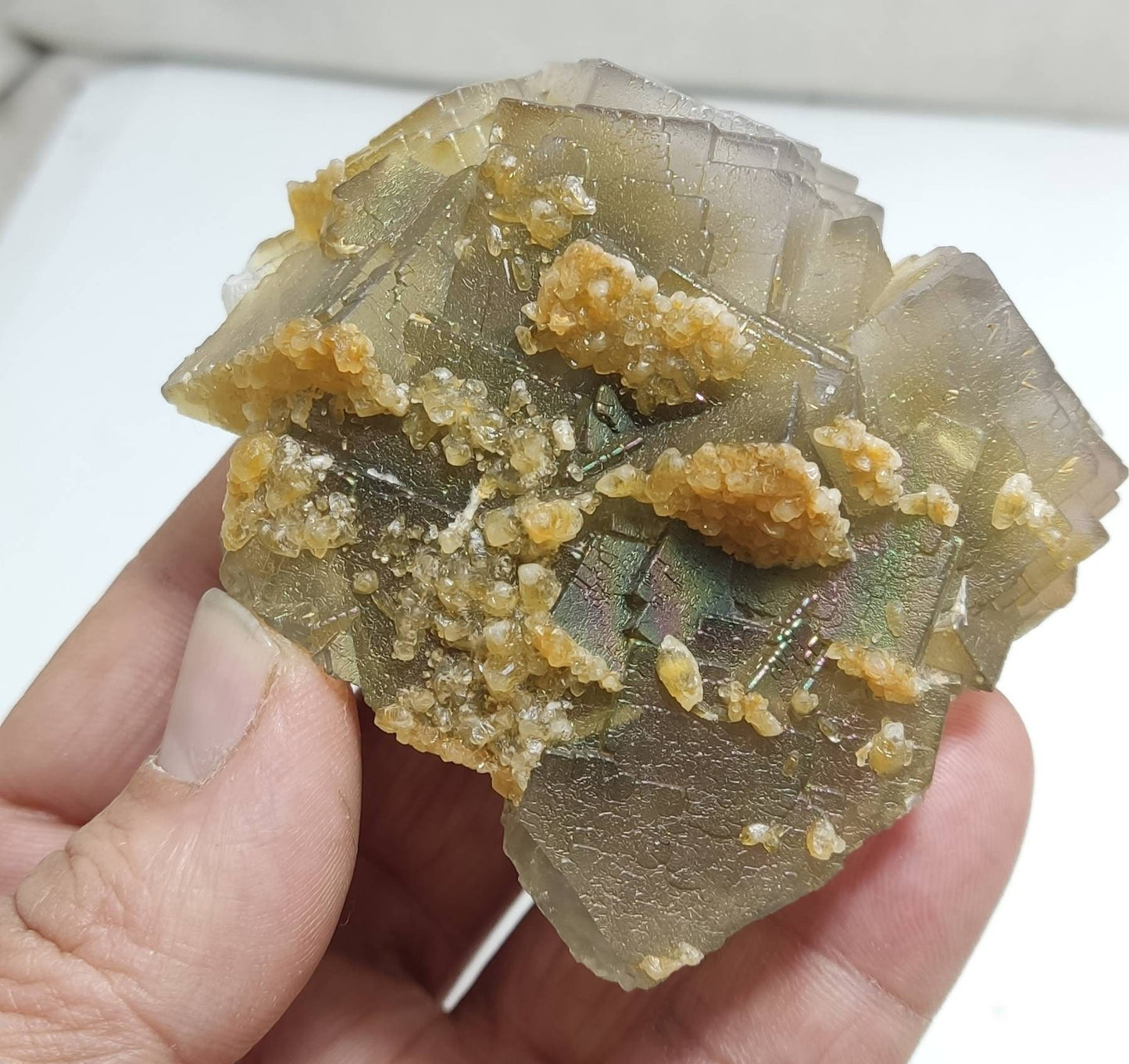 An aesthetic combo specimen of Fluorite and Calcite 236 grams