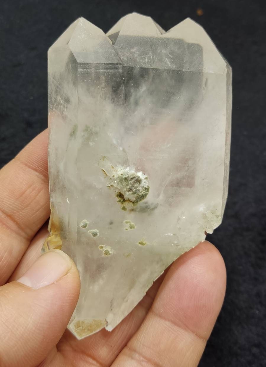 An aesthetic specimen of faden quartz crystal with chlorite inclusions 172 grams