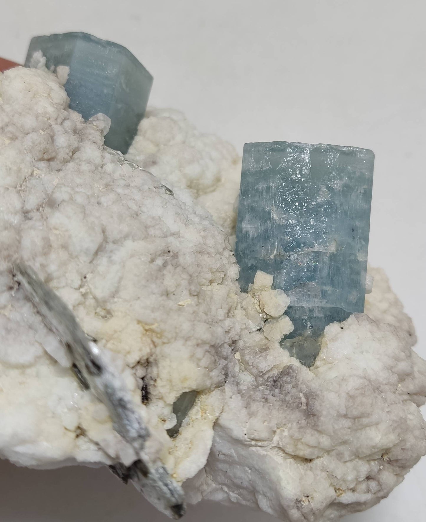 Terminated Afghanistan Aquamarine Crystals on matrix with albite 885 grams