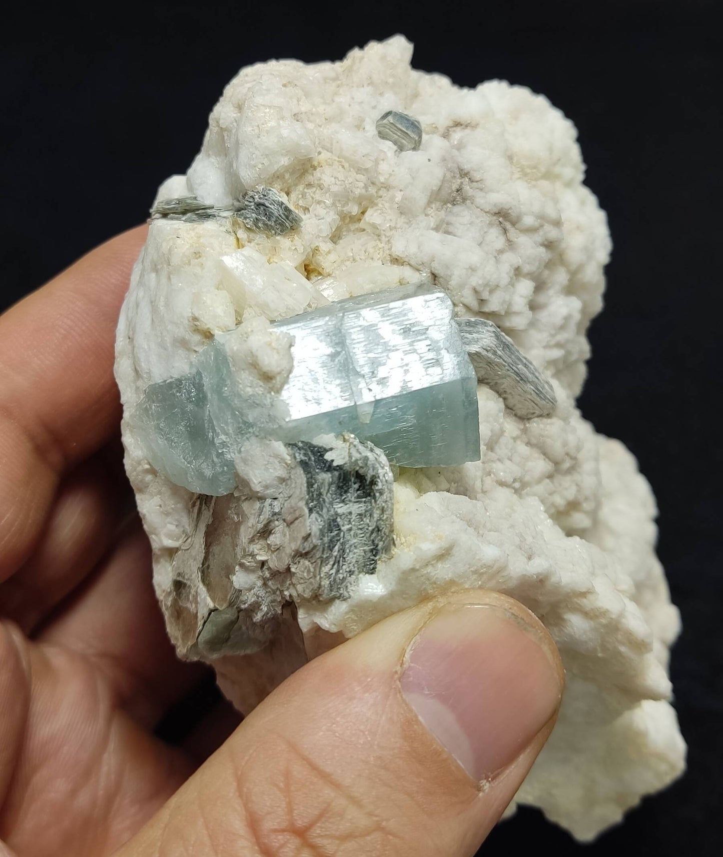 Afghanistan Aquamarine Crystal on matrix with albite 500 grams