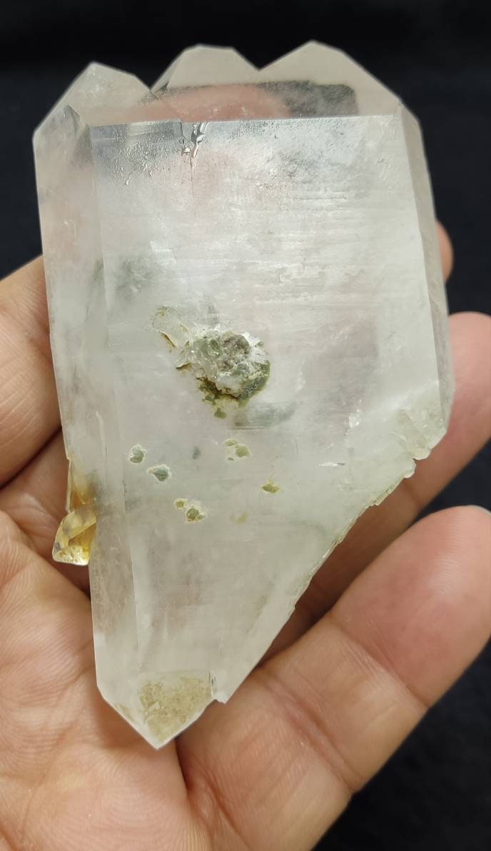 An aesthetic specimen of faden quartz crystal with chlorite inclusions 172 grams