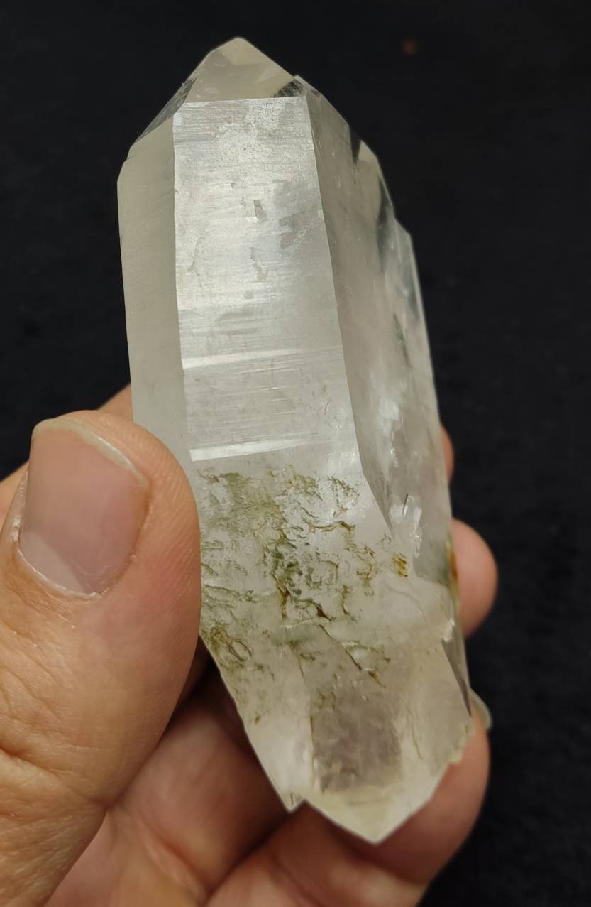 An aesthetic specimen of faden quartz crystal with chlorite inclusions 172 grams