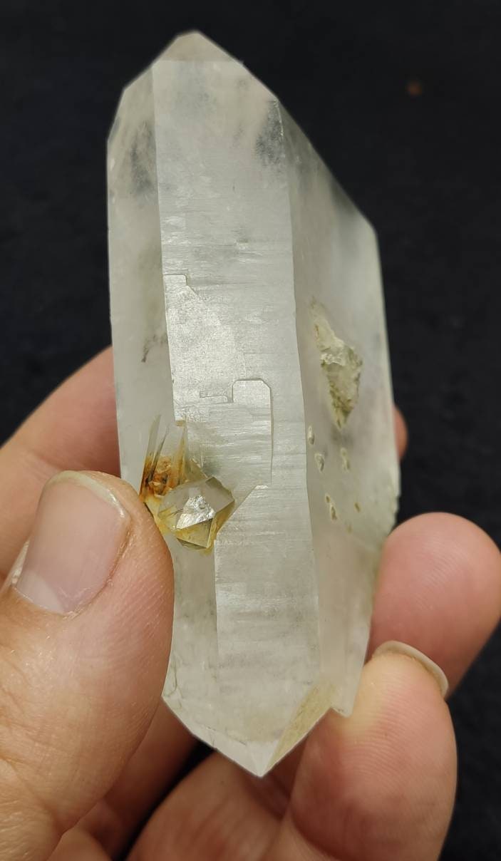 An aesthetic specimen of faden quartz crystal with chlorite inclusions 172 grams