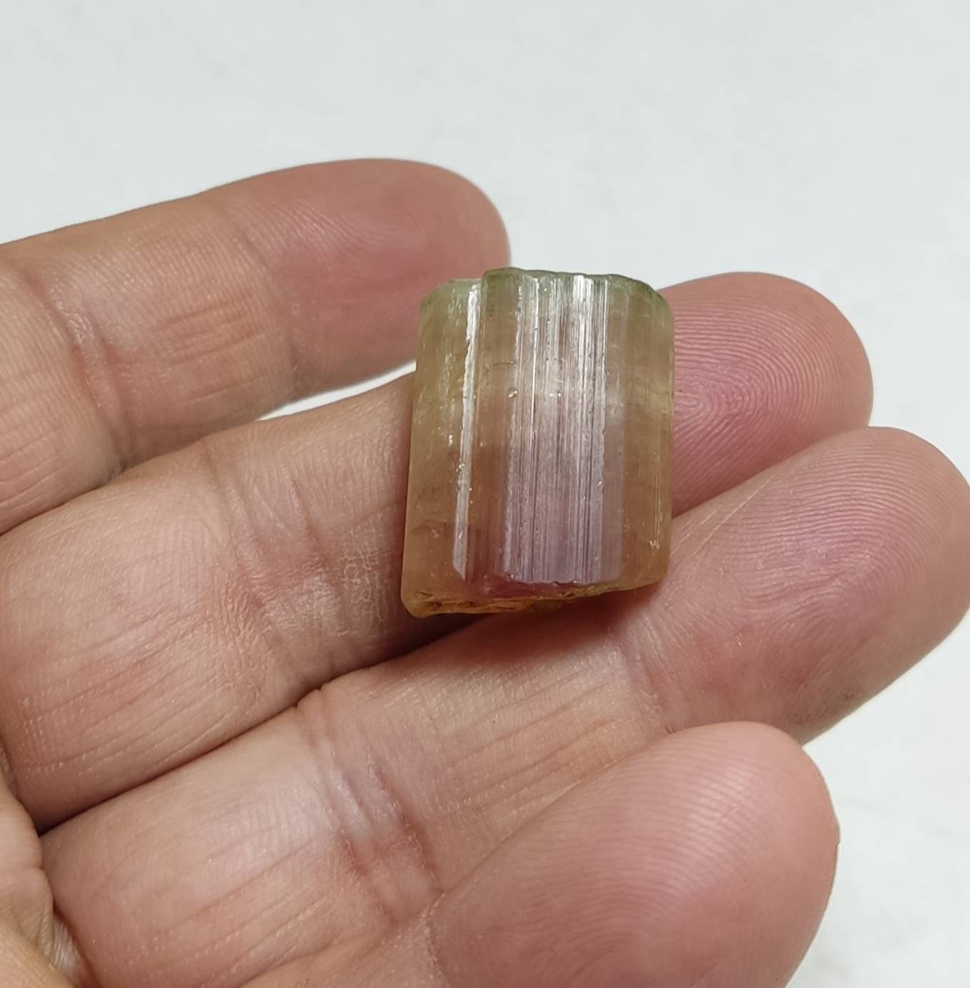 Bicolor green pink color terminated Tourmaline crystal 13 grams