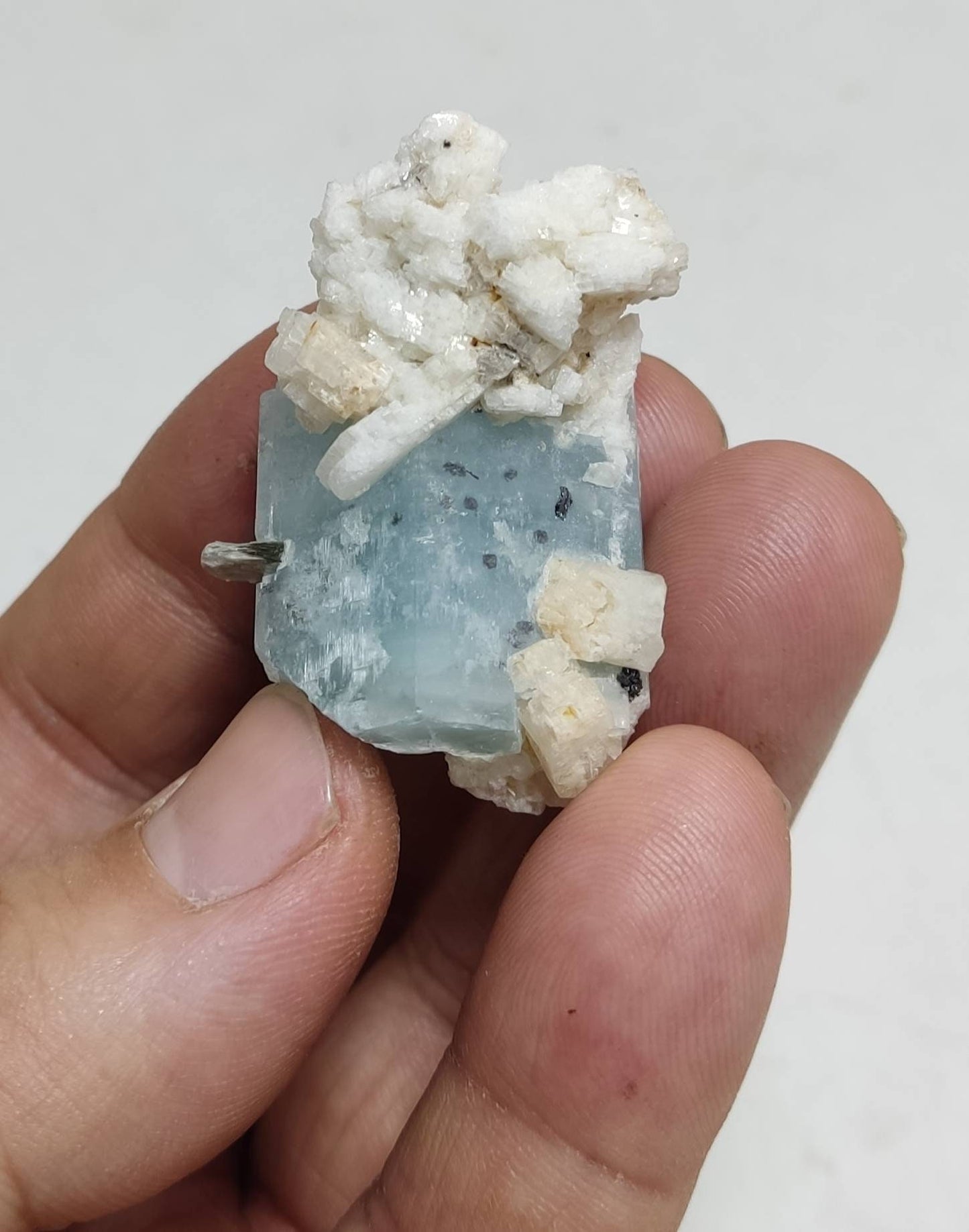 Single beautiful terminated Afghanistan Aquamarine Crystal with albite 25 grams