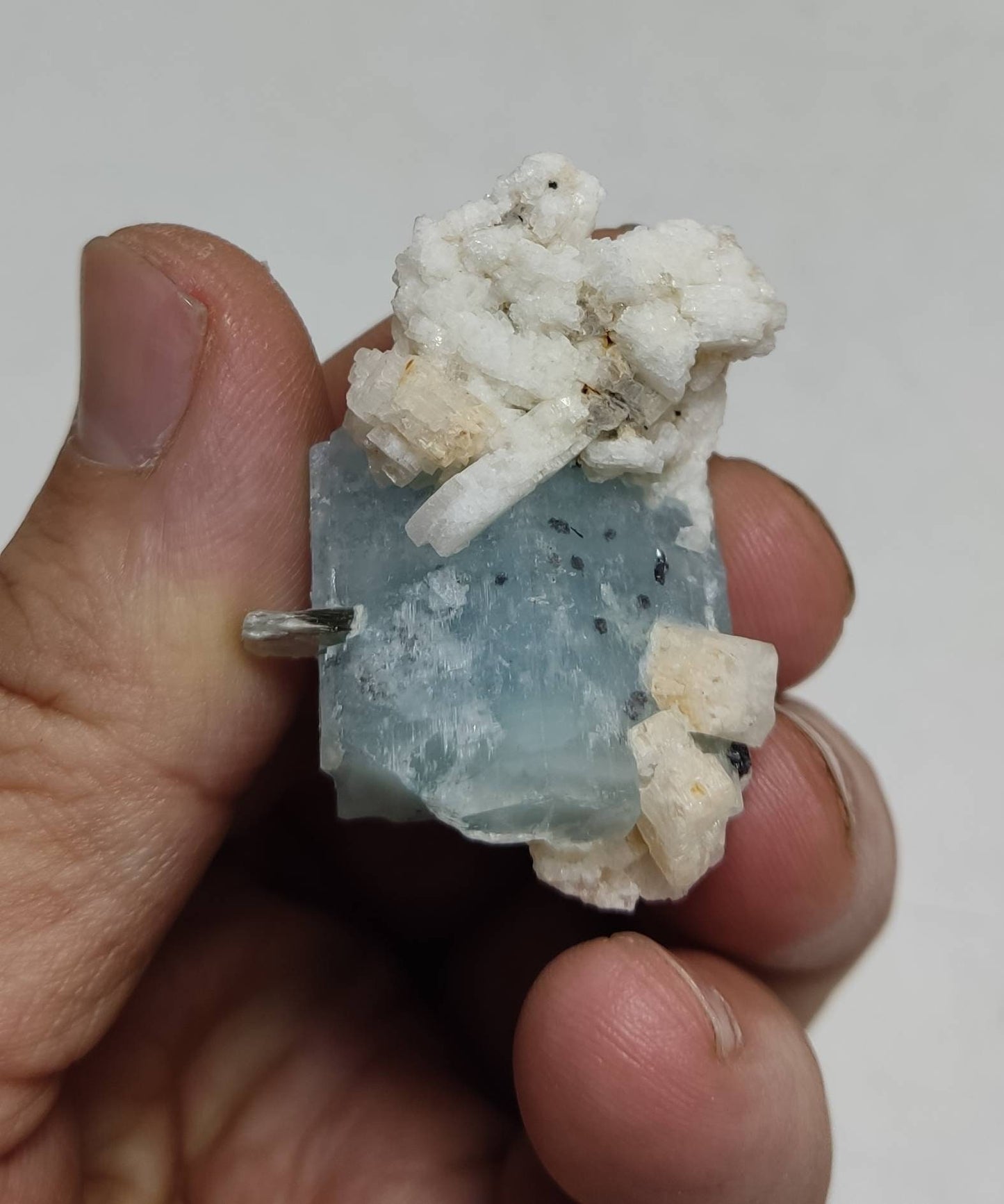 Single beautiful terminated Afghanistan Aquamarine Crystal with albite 25 grams