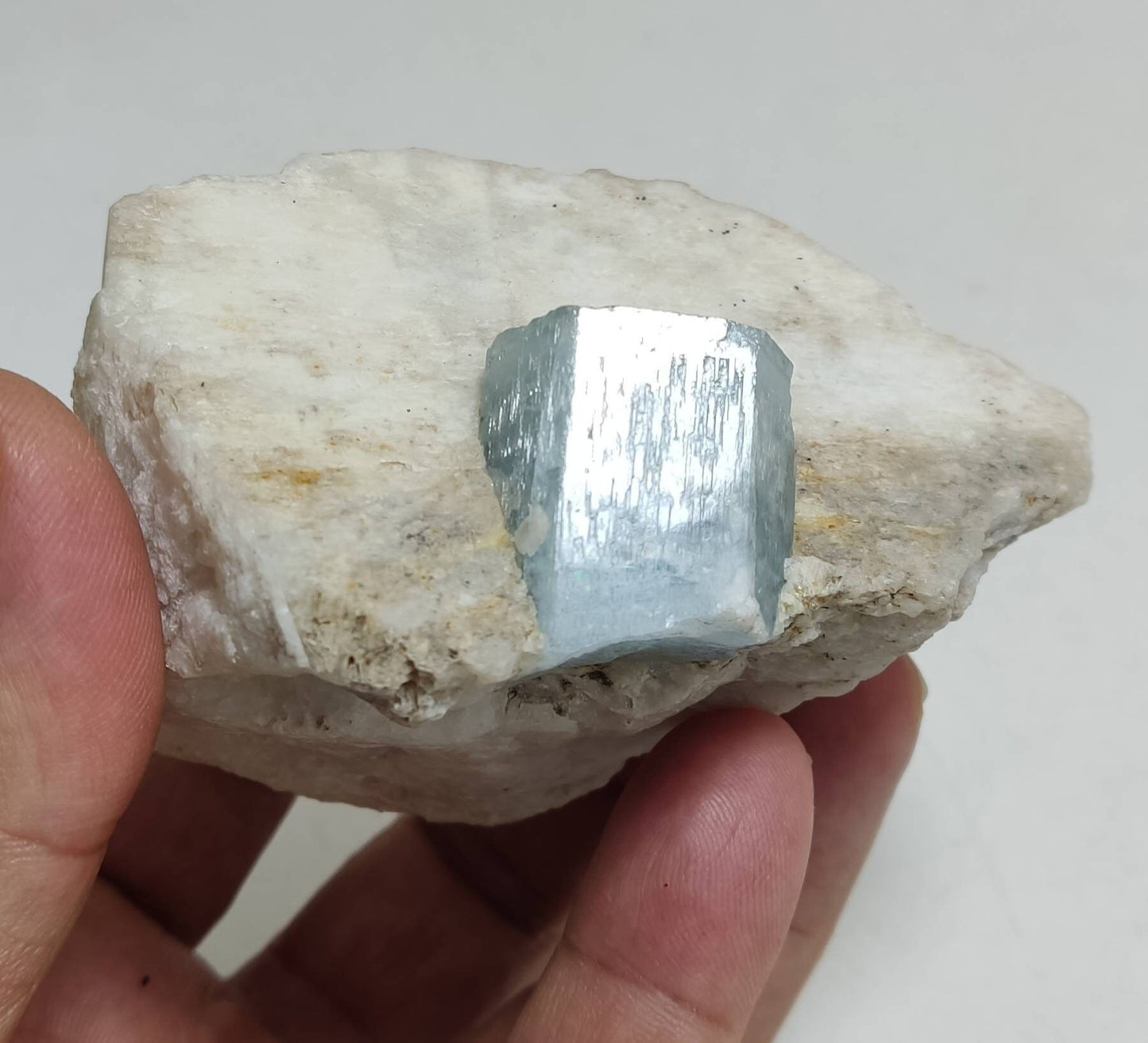 Afghanistan Aquamarine Crystal embedded in albite 285 grams