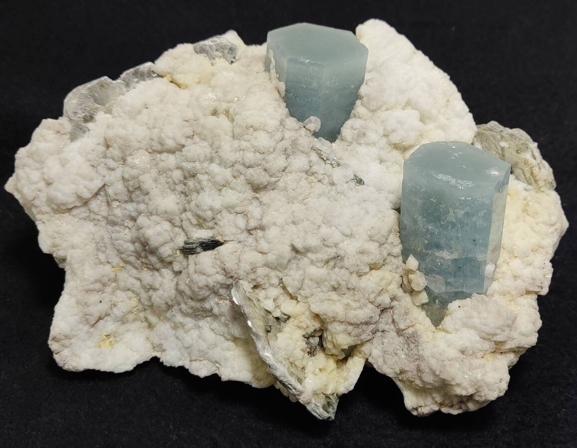 Terminated Afghanistan Aquamarine Crystals on matrix with albite 885 grams