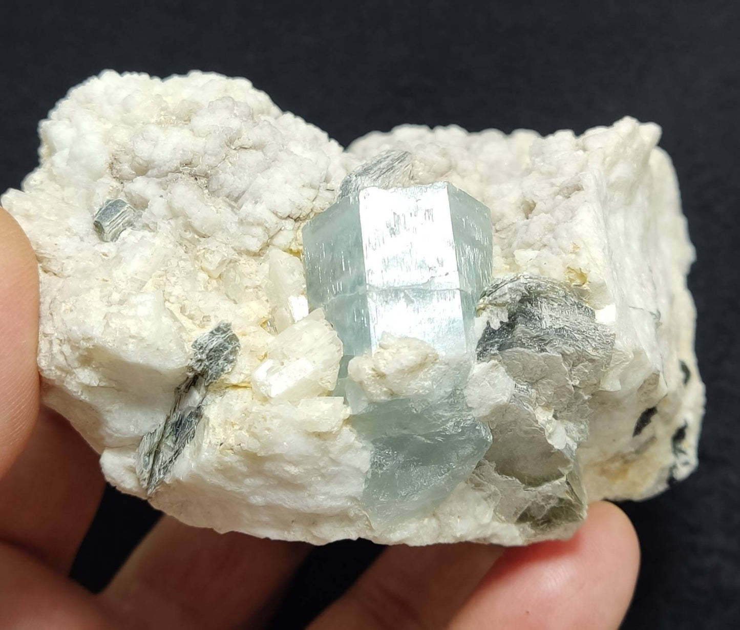 Afghanistan Aquamarine Crystal on matrix with albite 500 grams