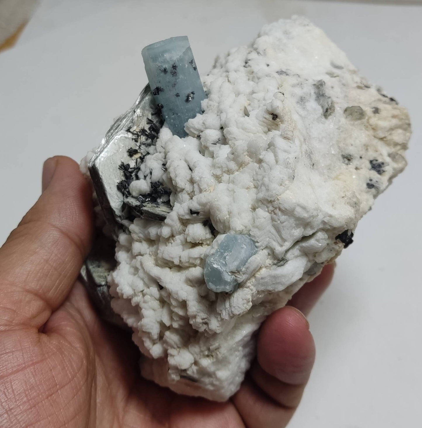 Aquamarine Crystal on matrix with albite muscovite and Tantalites 731 grams