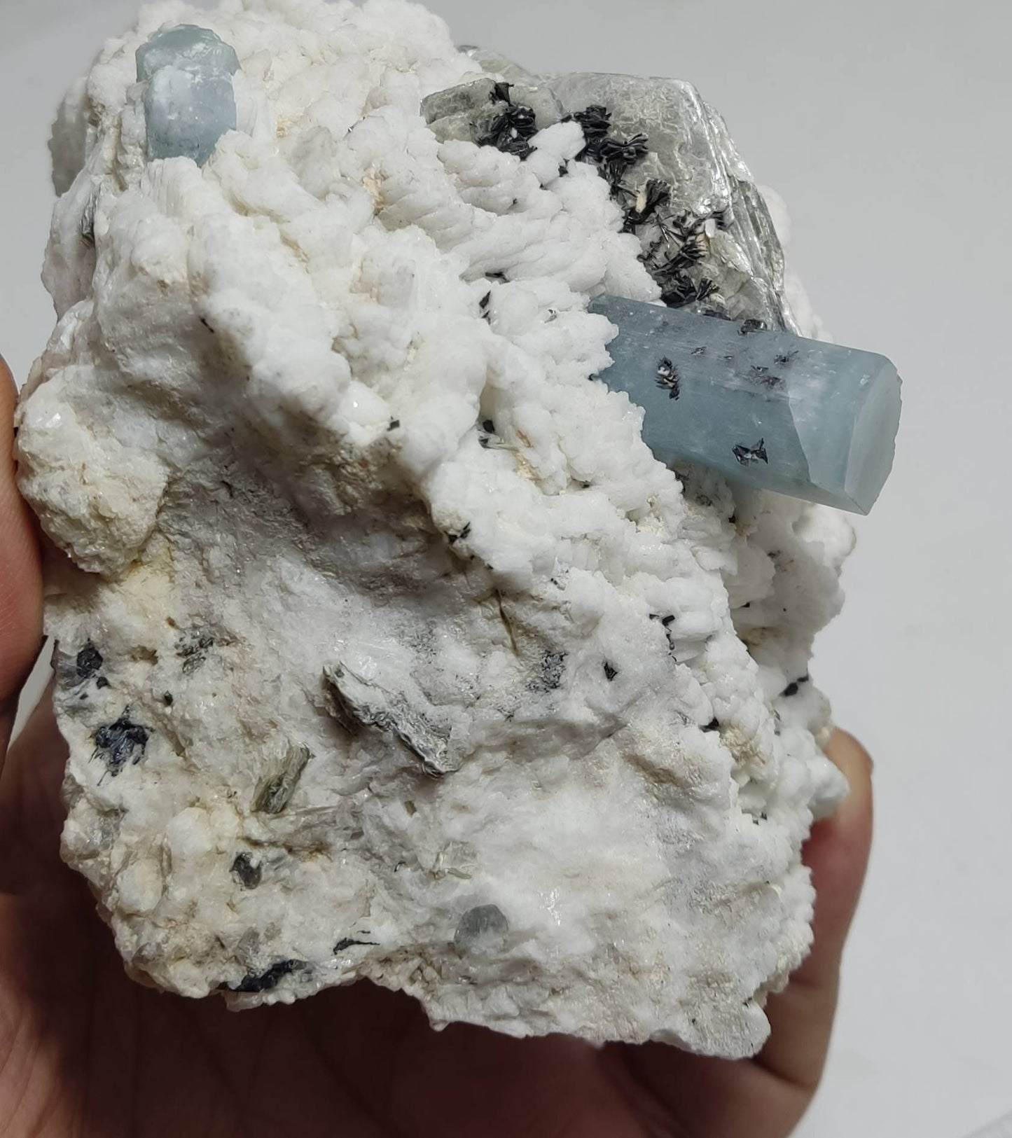 Aquamarine Crystal on matrix with albite muscovite and Tantalites 731 grams