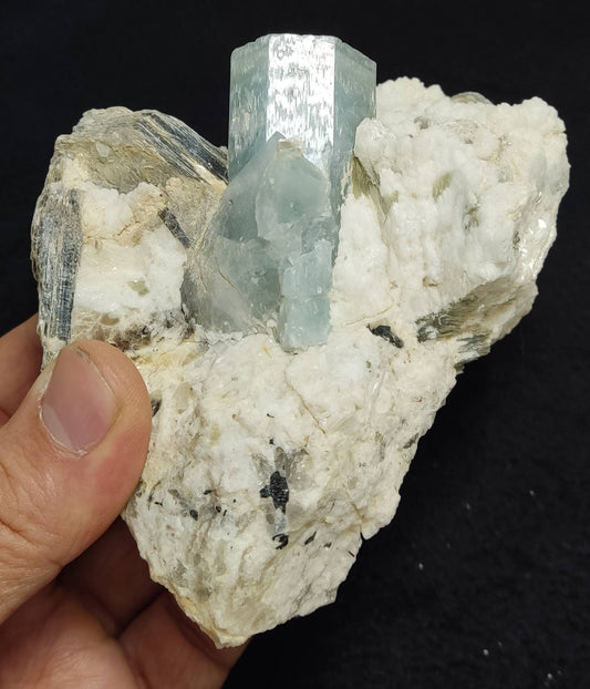 An aesthetic Specimen terminated Afghanistan Aquamarine Crystal on matrix with albite 647 grams