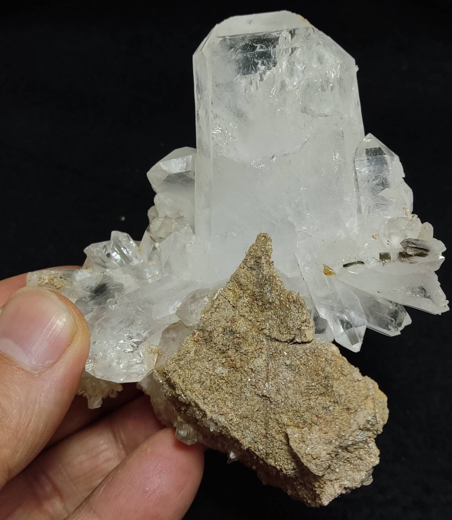 An amazing specimen of Terminated clear Quartz Crystals matrix 216 grams