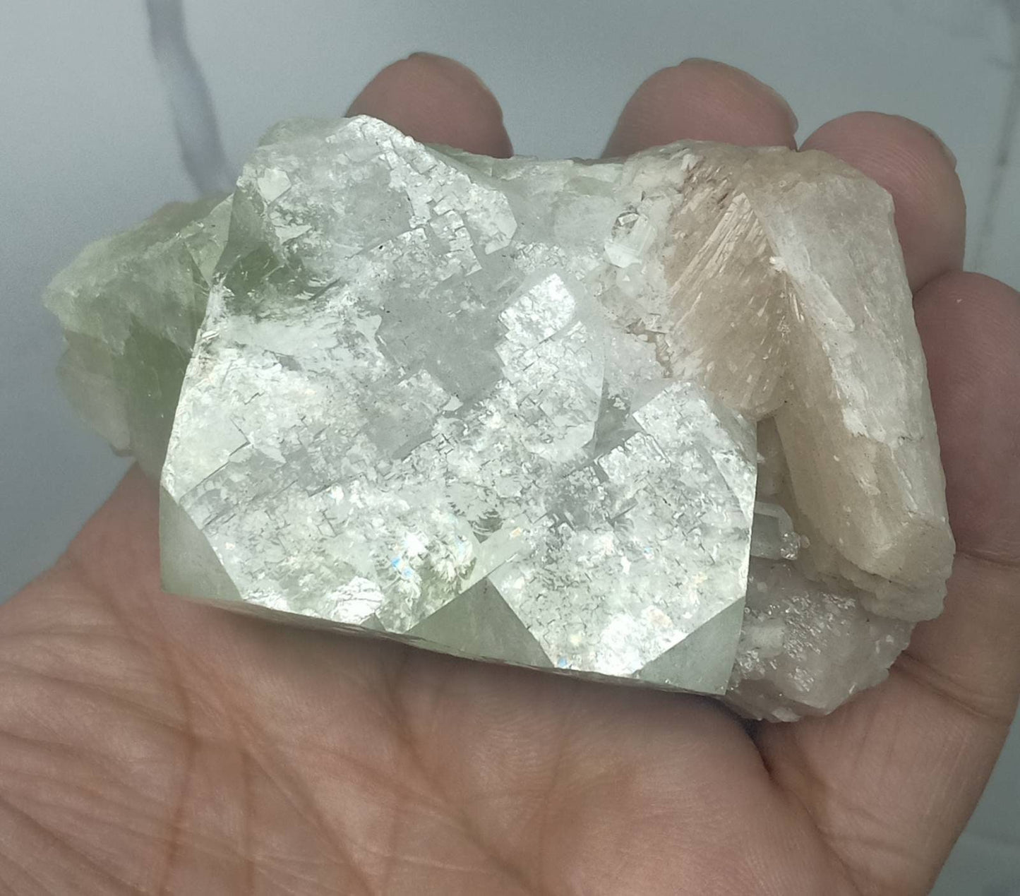 An aesthetic specimen of apophyllite with associated stilbite 279 grams