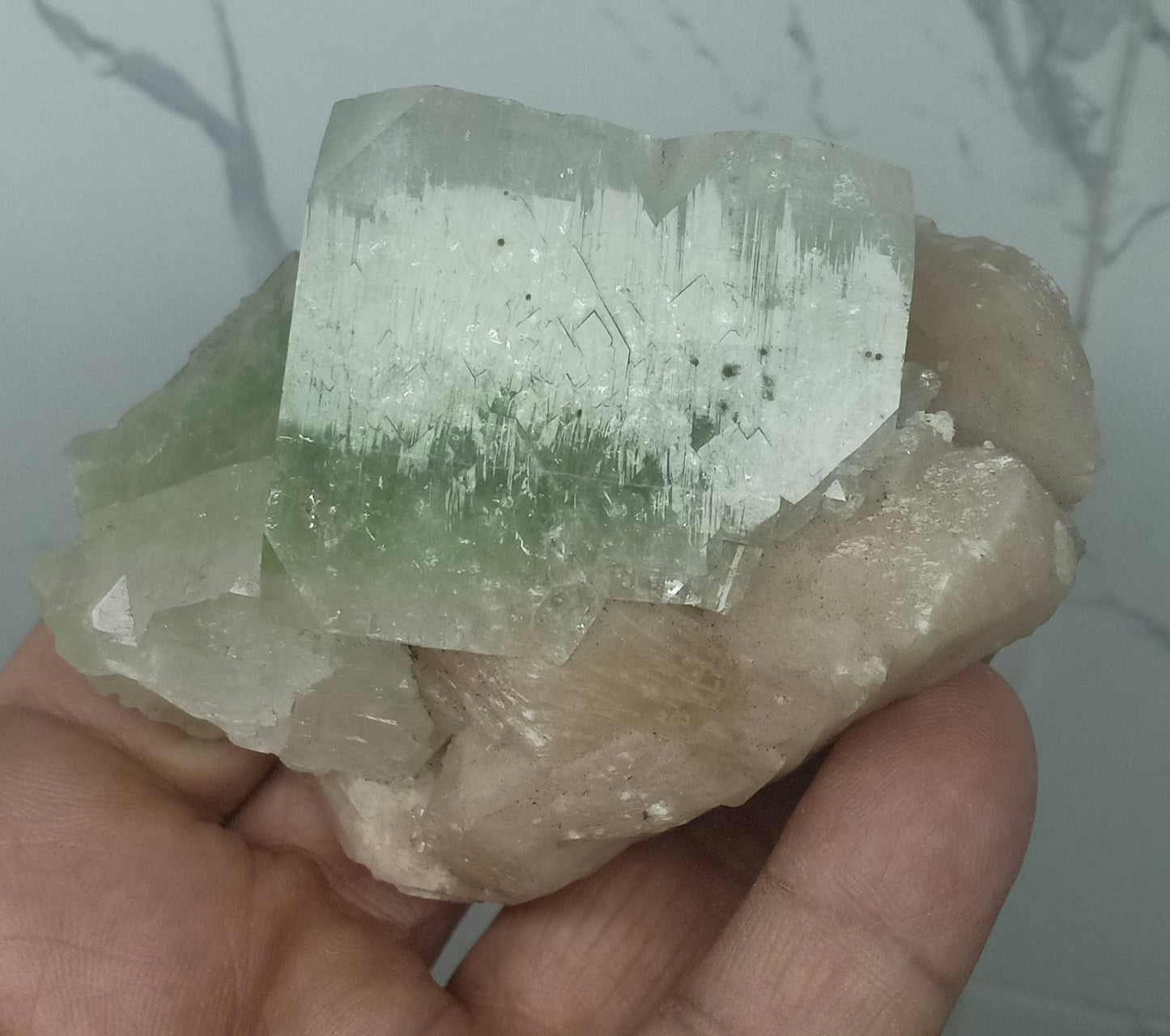 An aesthetic specimen of apophyllite with associated stilbite 279 grams