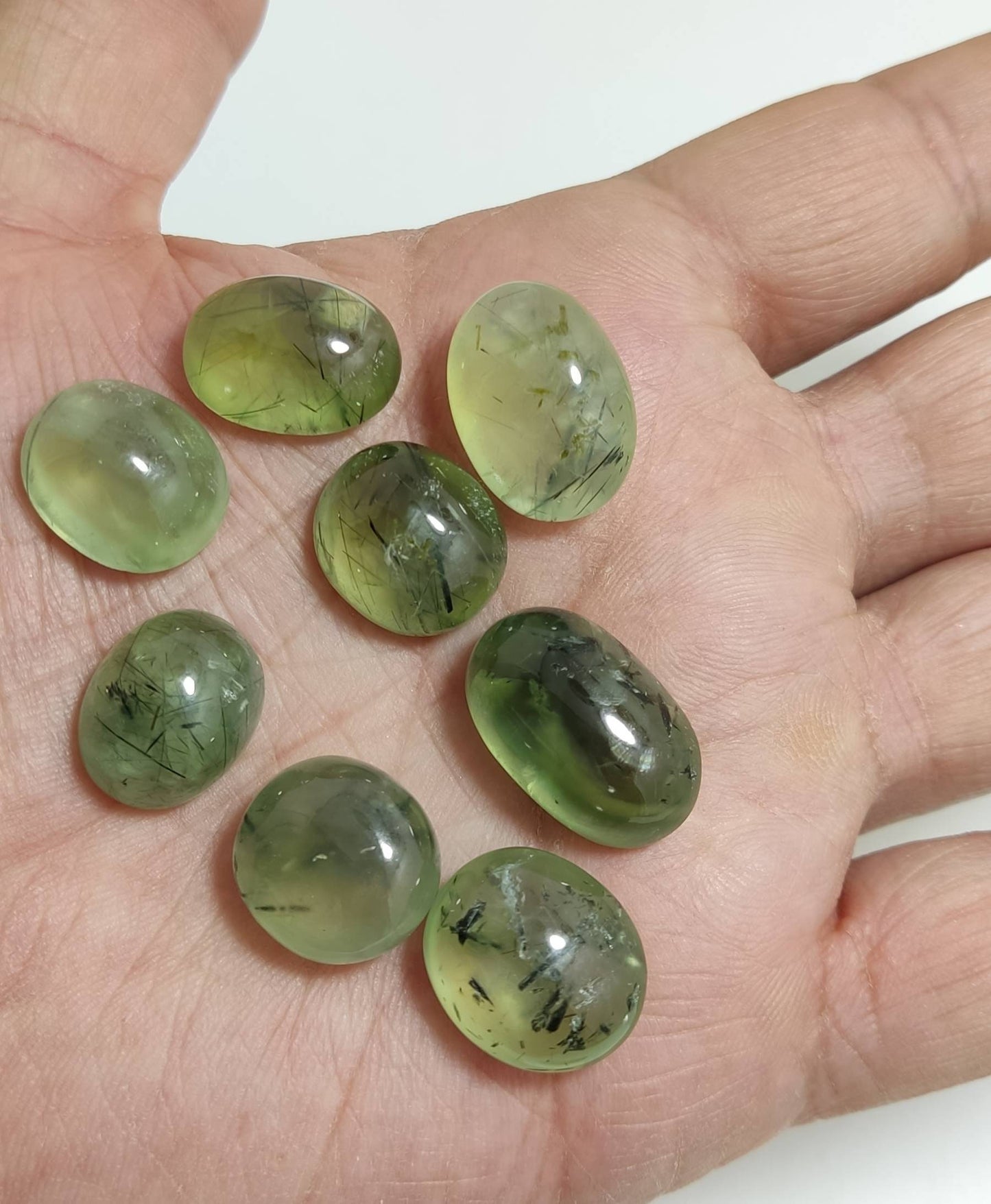 epidote included prehnite cabochons 8 Cabochons