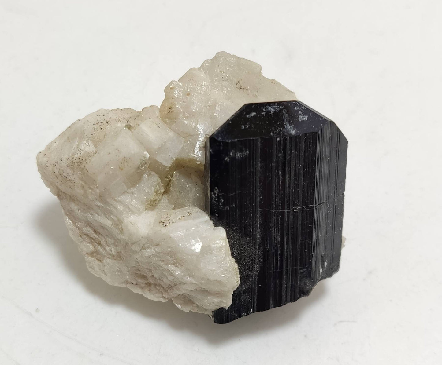 An Aesthetic Natural black Tourmaline crystal on matrix with albite 51 grams