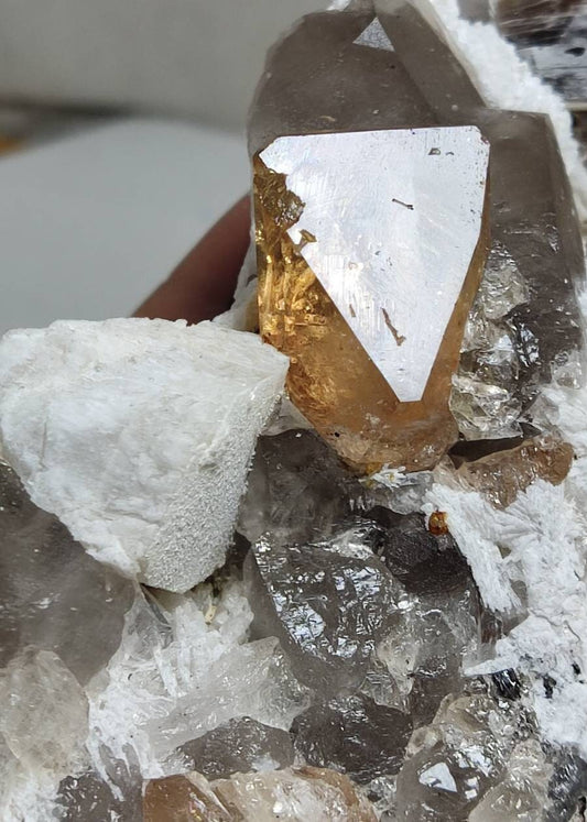 An amazing Specimen of terminated peach color Topaz crystal on matrix 677 grams