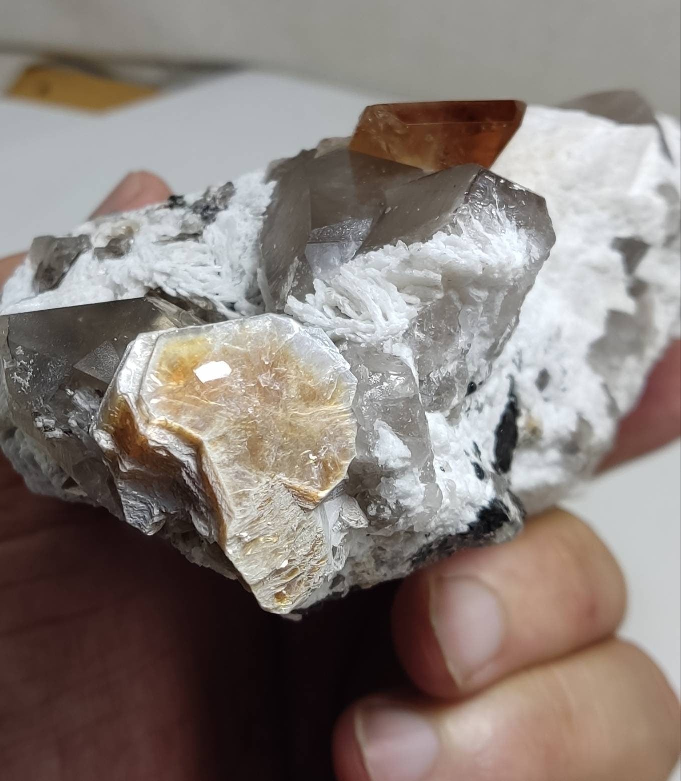 An amazing Specimen of terminated peach color Topaz crystal on matrix 677 grams