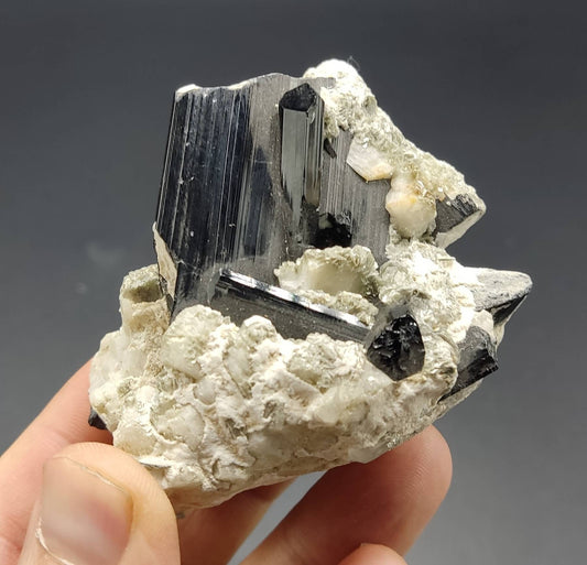 An Aesthetic Natural black Tourmaline crystal with quartz 173 grams