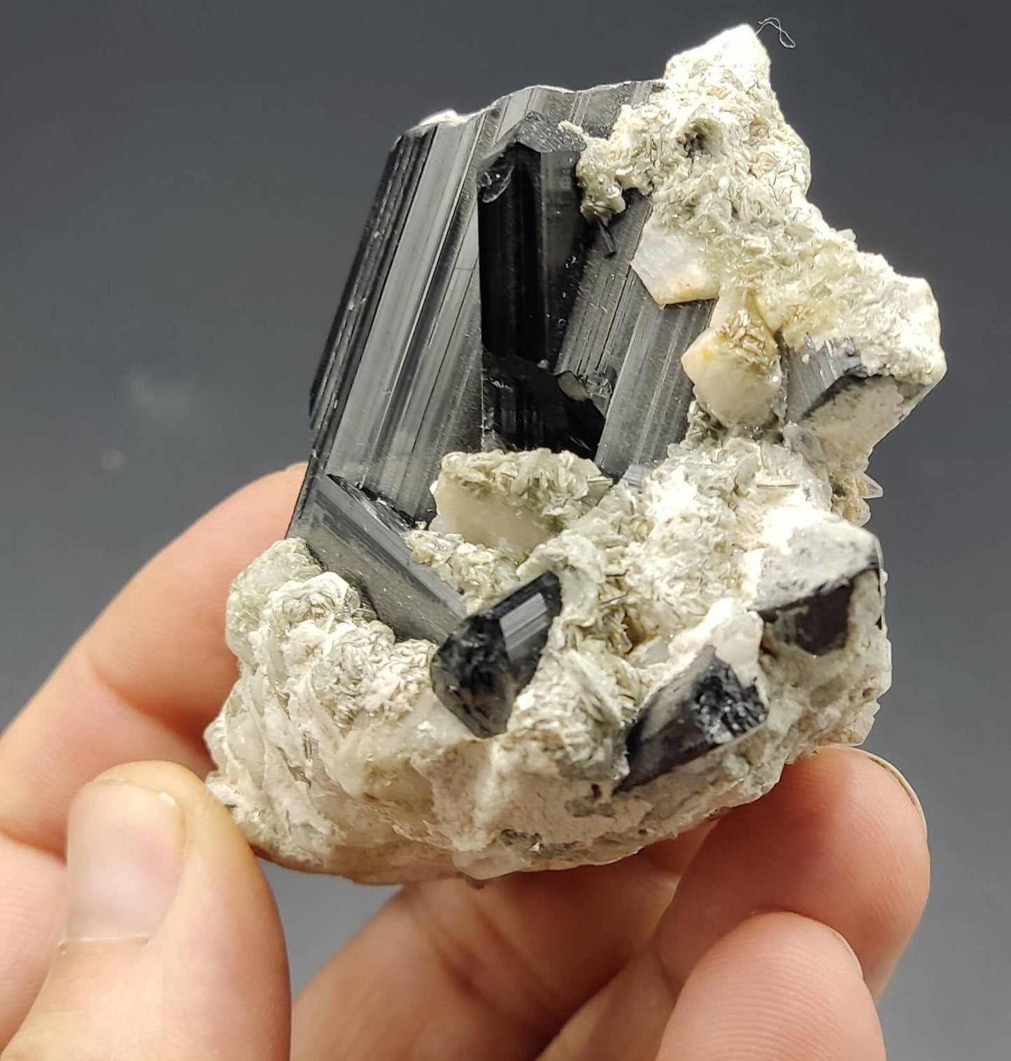 An Aesthetic Natural black Tourmaline crystal with quartz 173 grams