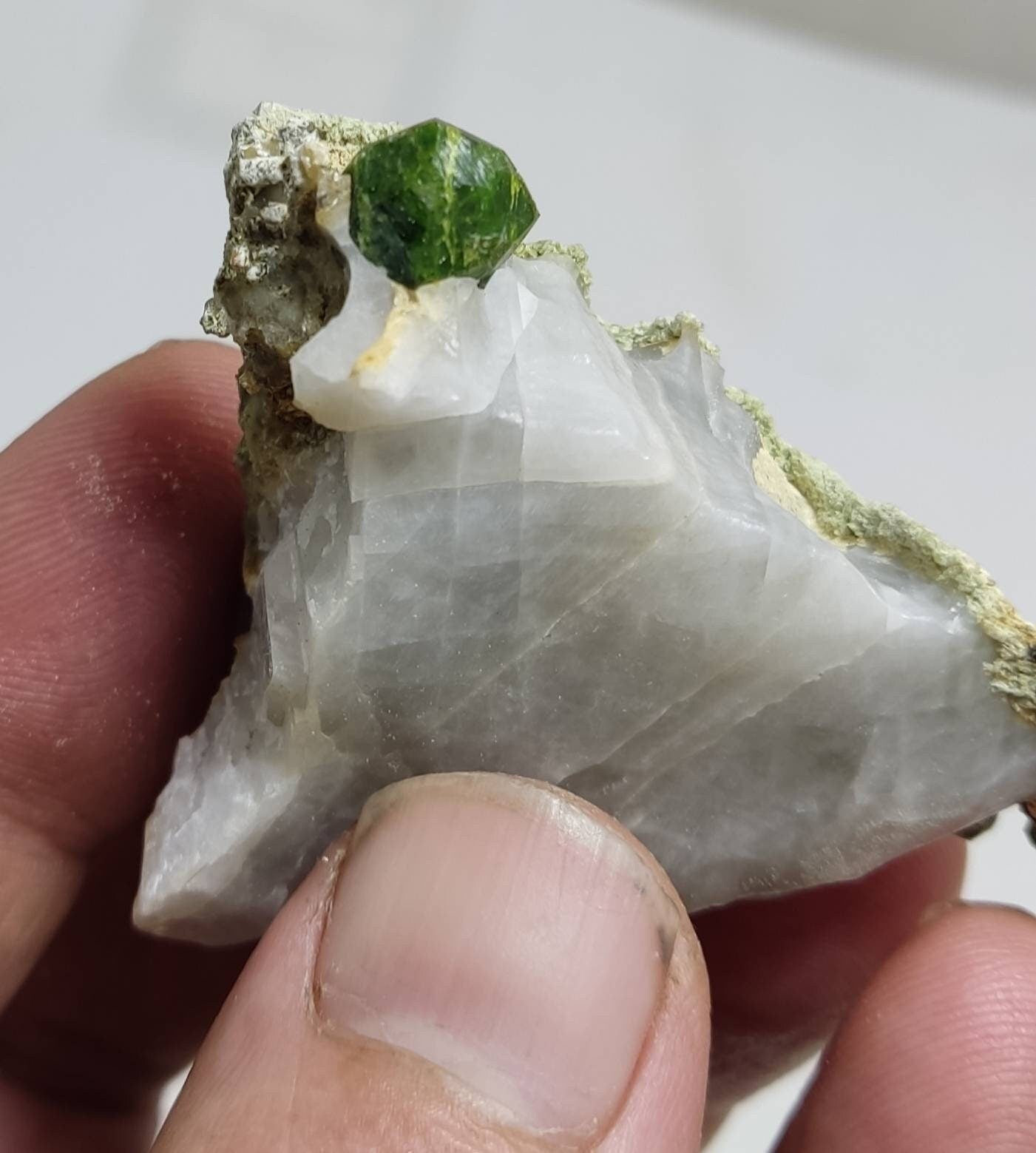 An amazing specimen of garnet variety demantoid crystal on matrix 38 grams