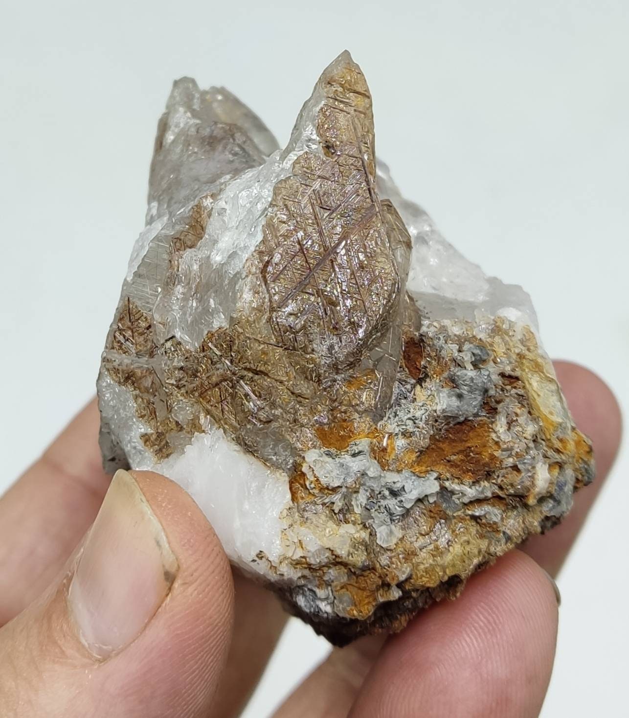 An amazing specimen of rutile saginite on quartz 255 grams
